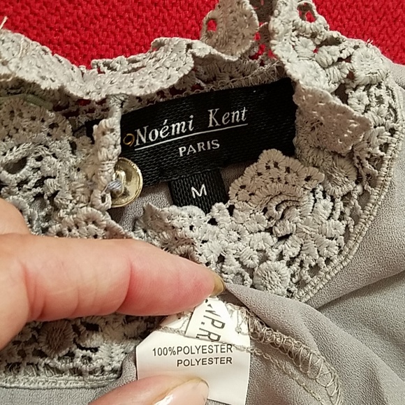 Gray long sleeve lace inset bell sleeve lace neck detail Top Small Mediim - Picture 9 of 10